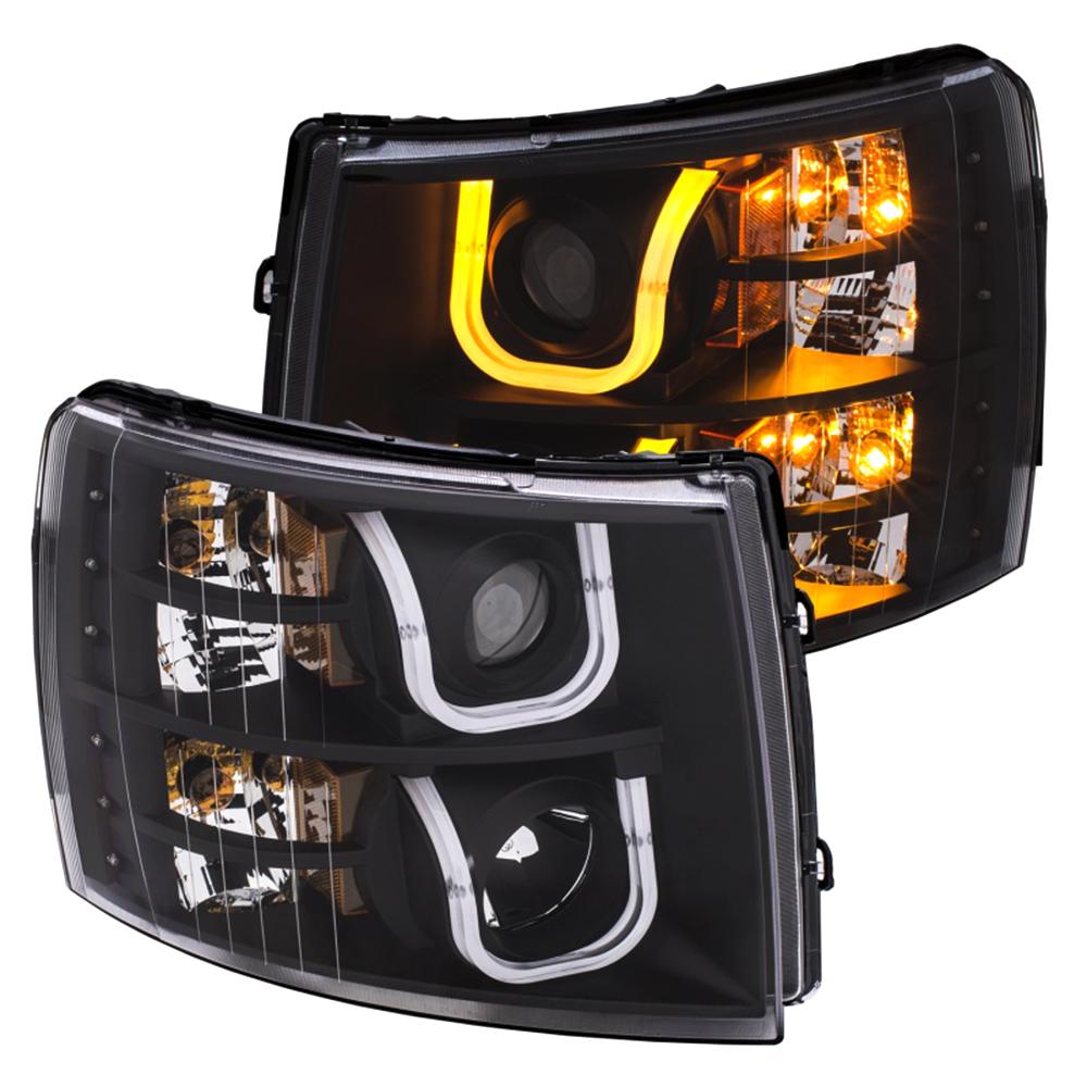 Anzo Usa 2007 2017 Chevrolet Silverado 1500 2500 Projector 2007 2017 Chevrolet Silverado 1500 2500 Projector Headlights W U Bar Switchback Black Amber