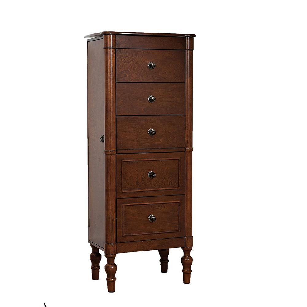 HIVES HONEY Suzanne Walnut Jewelry Armoire - 5 Drawer and 35.75 in.H x 14 in.W x 9 in.D, Brown