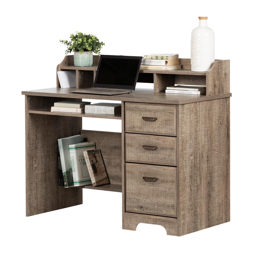 South Shore Versa Weathered Oak Computer Desk With Hutch 12109