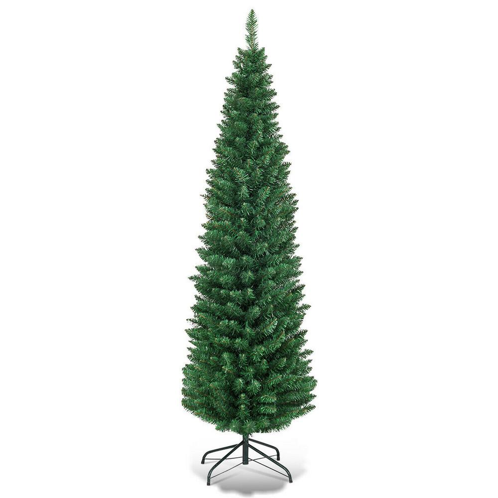 Costway 6 ft. PVC Unlit Artificial Slim Pencil Christmas Tree with