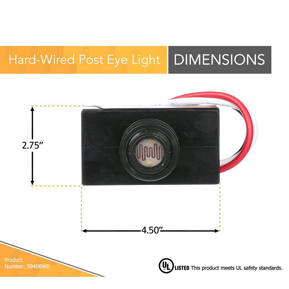 Outdoor Hardwire Post Eye Light Control With Photocell Sensor Switch