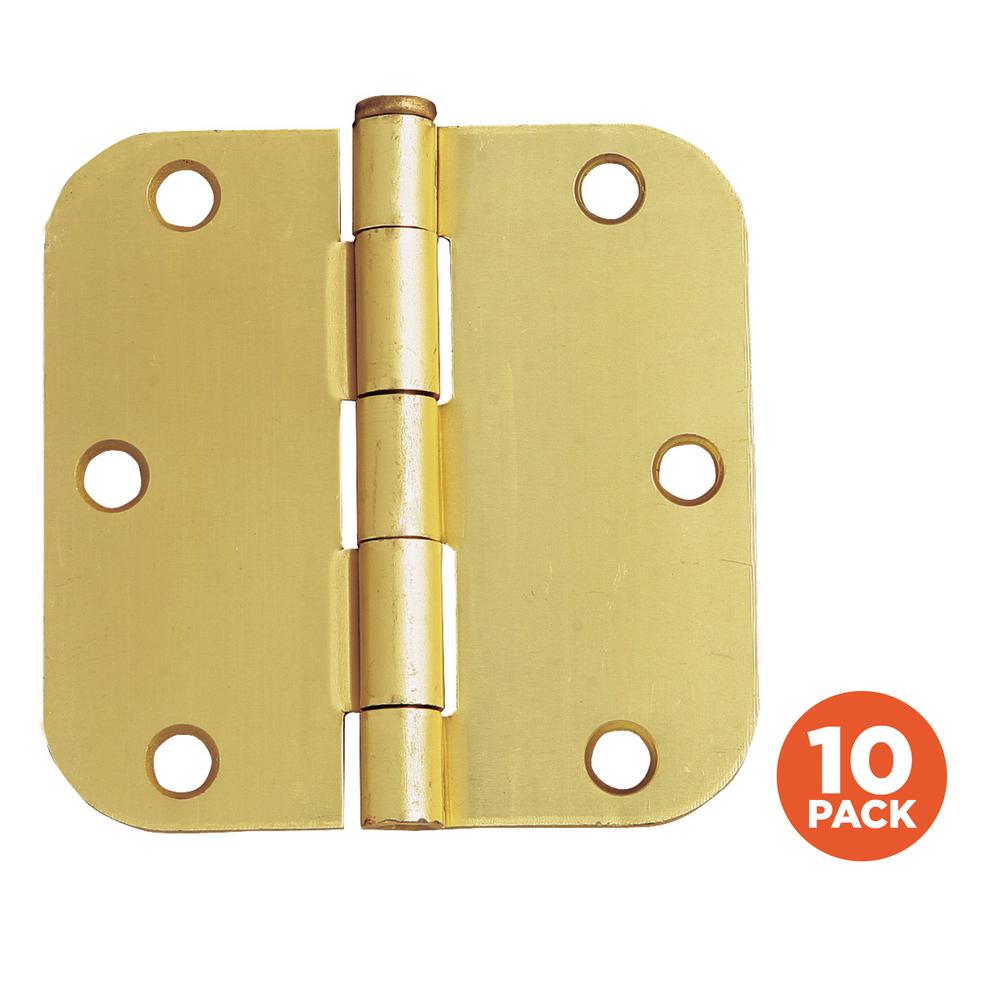Design House 3-1/2 inch x 5/8 inch Radius Satin Brass Door Hinge Value Pack (10... by Design House