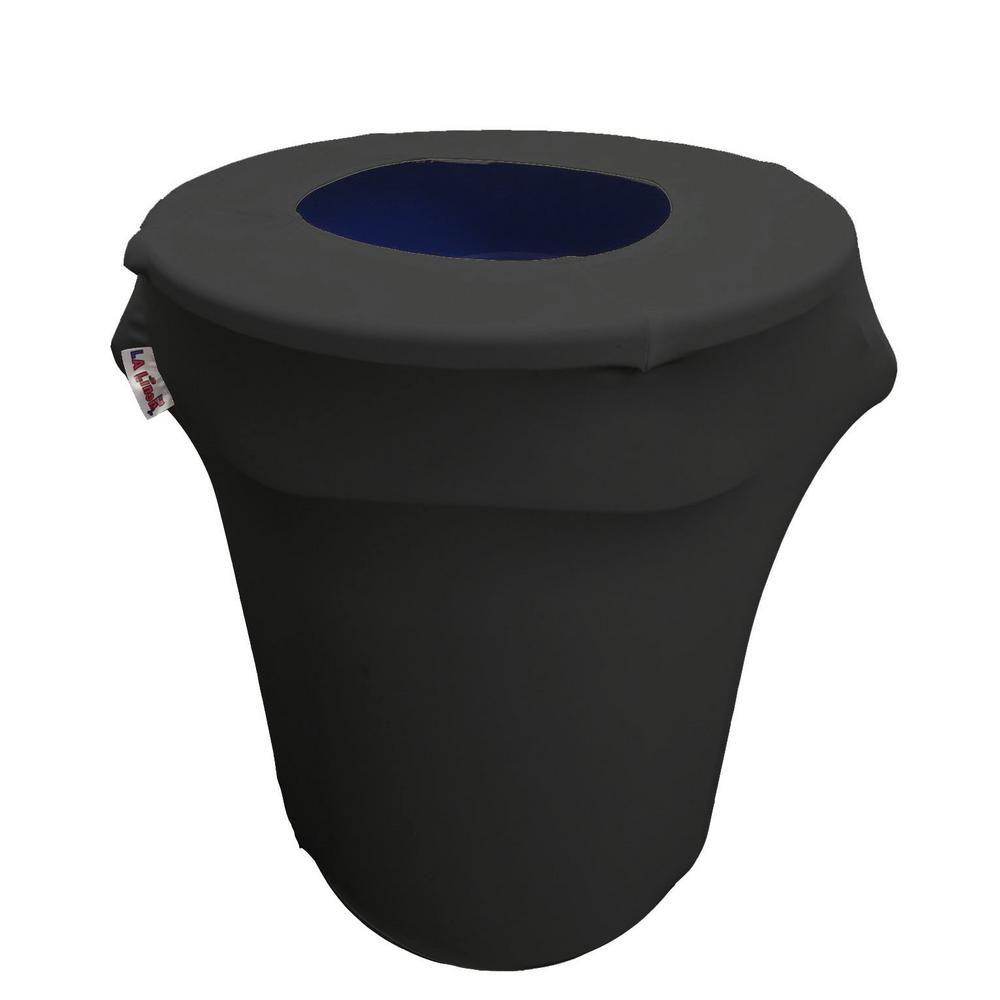 LA Linen Stretch Spandex Trash Can Cover 32 Gal. Round in Black
