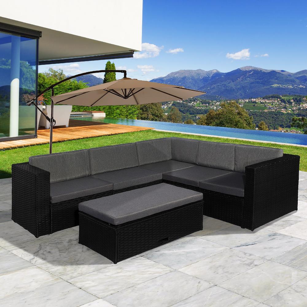 Westin Outdoor Kaison 4 Piece Sectional Wicker Patio Conversation Set With Storage Ottoman Gray Cushions P152 01 The Home Depot - Patio Conversation Sets With Cushion Storage Westin Outdoor Kaison 4 Piece Sectional Wicker Patio Conversation Set With Storage Ottoman Gray Cushions P152 01 The Home Depot - Patio Conversation Sets With Cushion Storage