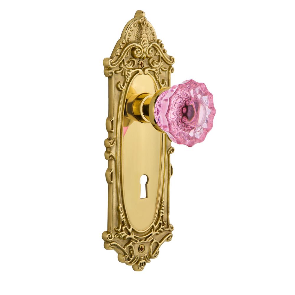 Nostalgic Warehouse Victorian Plate Interior Mortise Crystal Pink Glass Door Knob in Polished