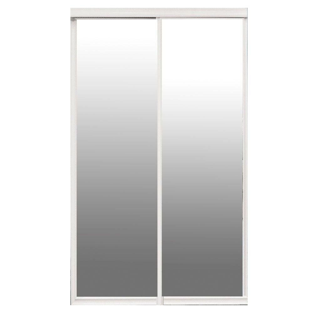 Contractors Wardrobe 48 In X 81 In Majestic White Hardwood Frame Mirrored Interior Sliding Door