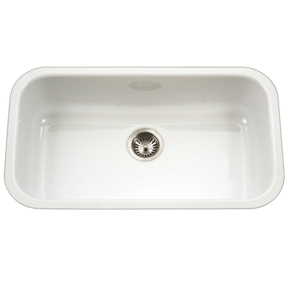 Houzer Porcela Series Undermount Porcelain Enamel Steel 31 In Large Single Bowl Kitchen Sink In White