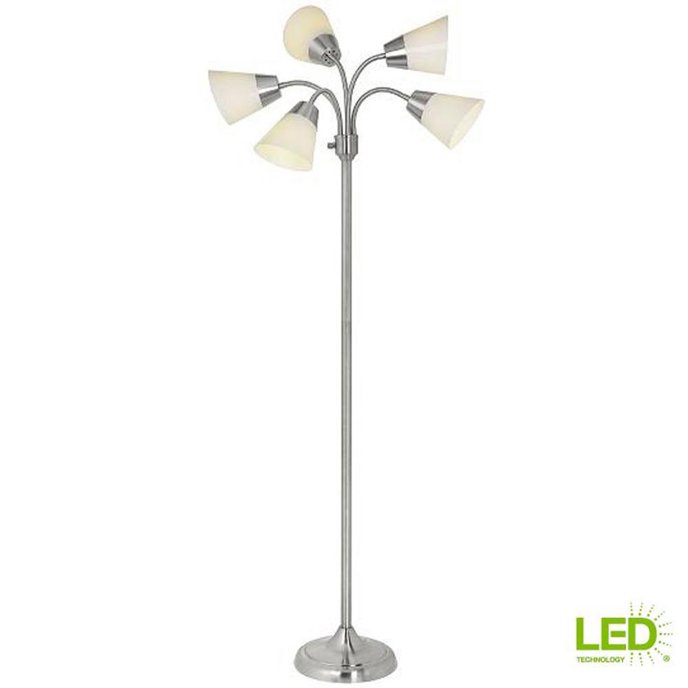 Hampton Bay Le 20 66 In H Brushed Nickel 5 Head Integrated Led Brushed Nickel 5 Head Integrated Led