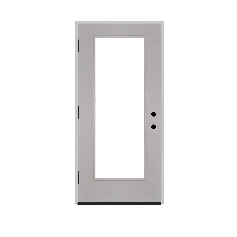 24 In X 80 In Premium Full Lite White Primed Fiberglass Prehung Front Door