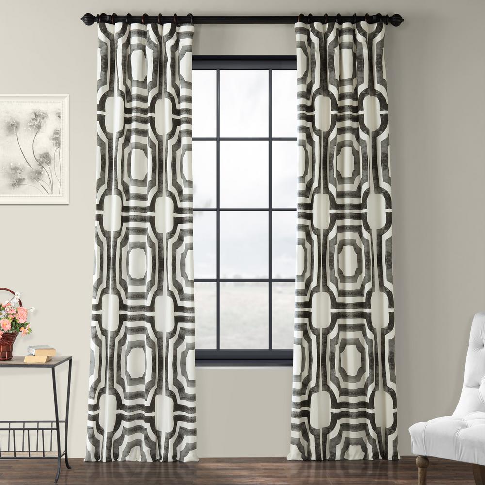 Exclusive Fabrics Furnishings Mecca Steel Gray Room Darkening Printed Cotton Curtain 50 In W X 120 In L