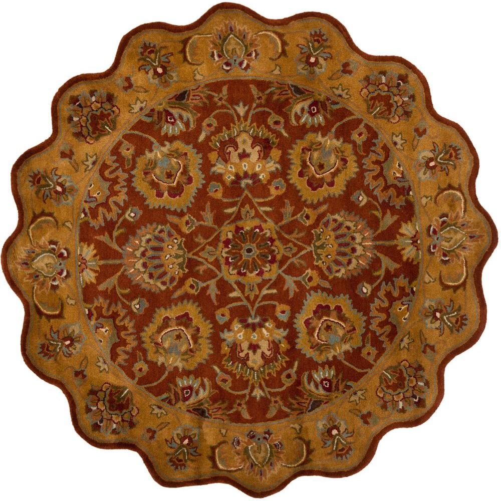 Safavieh Heritage Red/Natural 6 ft. x 6 ft. Round Scalloped Round Area