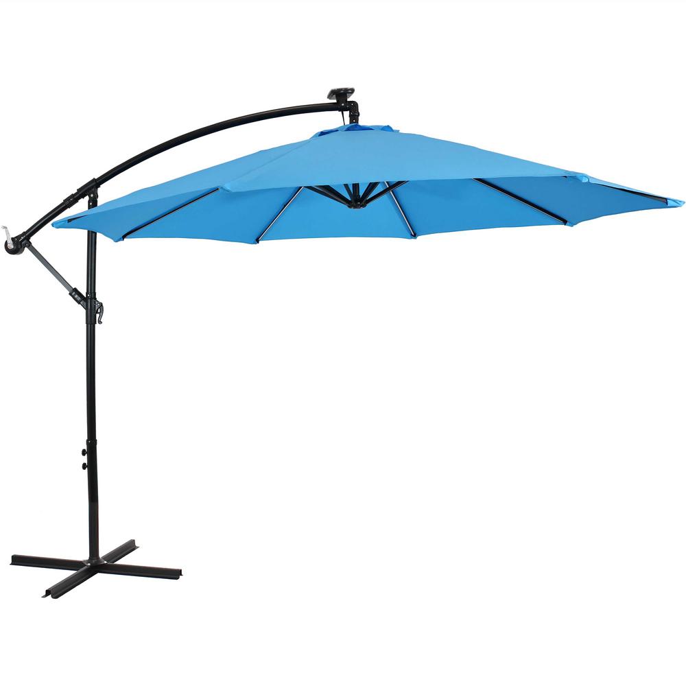 Sunnydaze Decor 9 5 Ft Offset Cantilever Patio Umbrella In Azure With Solar Led Lights Rul 987 The Home Depot