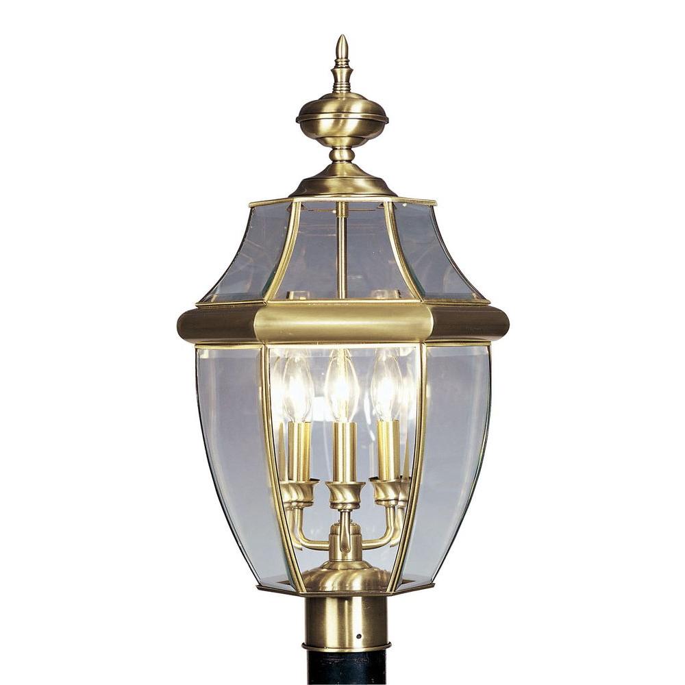 Livex Lighting 3Light 24 in. Outdoor Post Head Antique Brass Finish