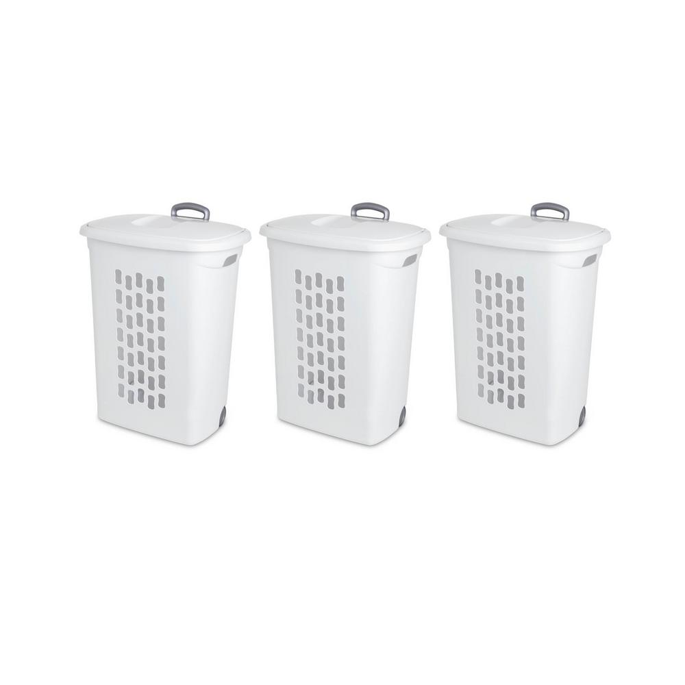 Unbranded Sterilite White Laundry Hamper With Lift-Top, Wheels, And ...