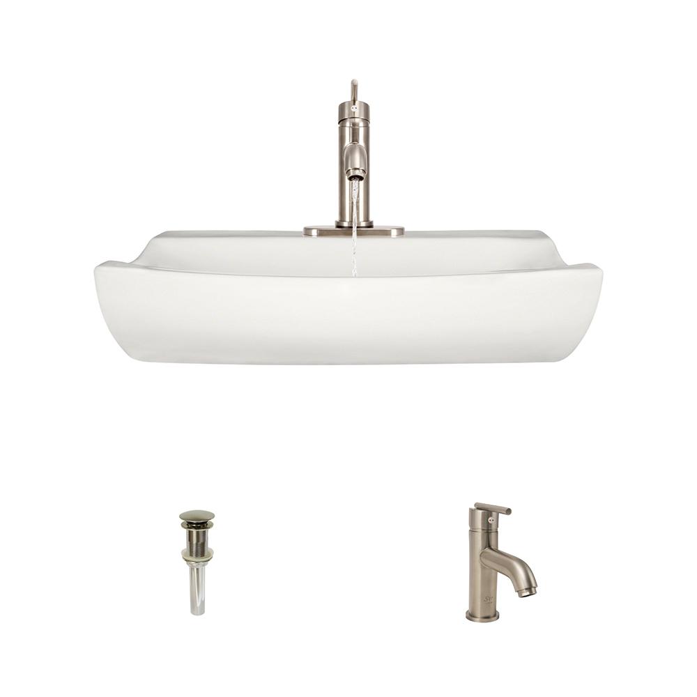 Mr Direct Porcelain Vessel Sink In Bisque With 753 Faucet And Pop