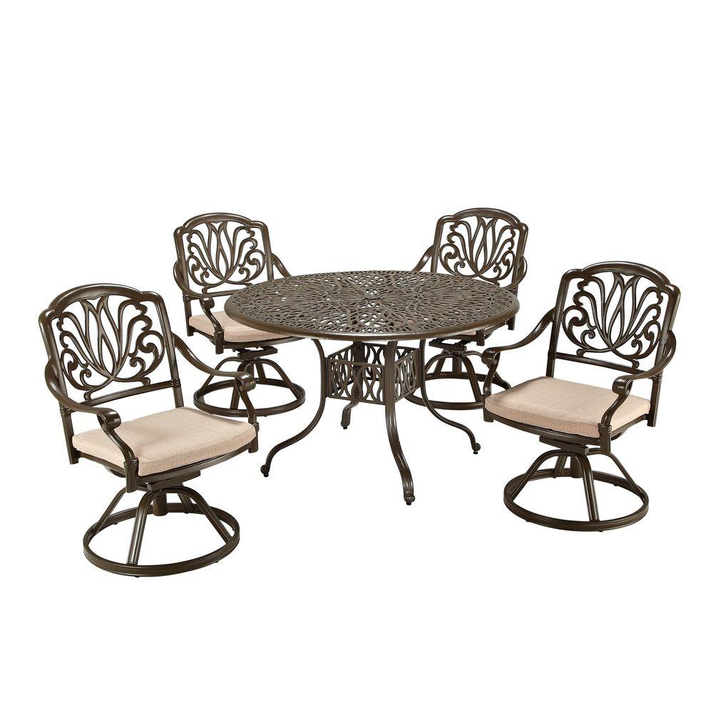 Home Styles Floral Blossom Taupe 5-Piece Patio Dining Set with Beige