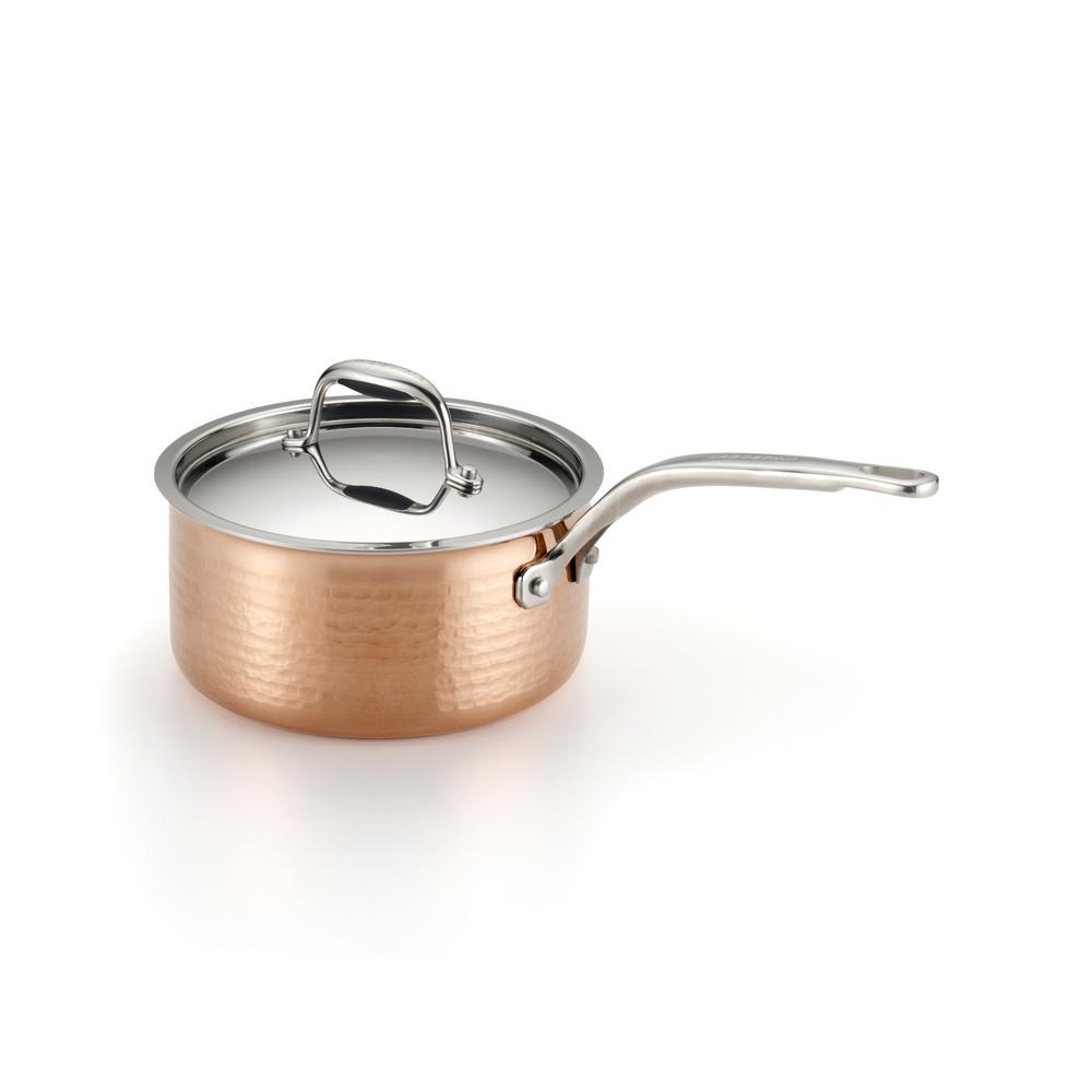 Lagostina Martellata 2 Qt. Hammered Copper TriPly Sauce Pan with Lid