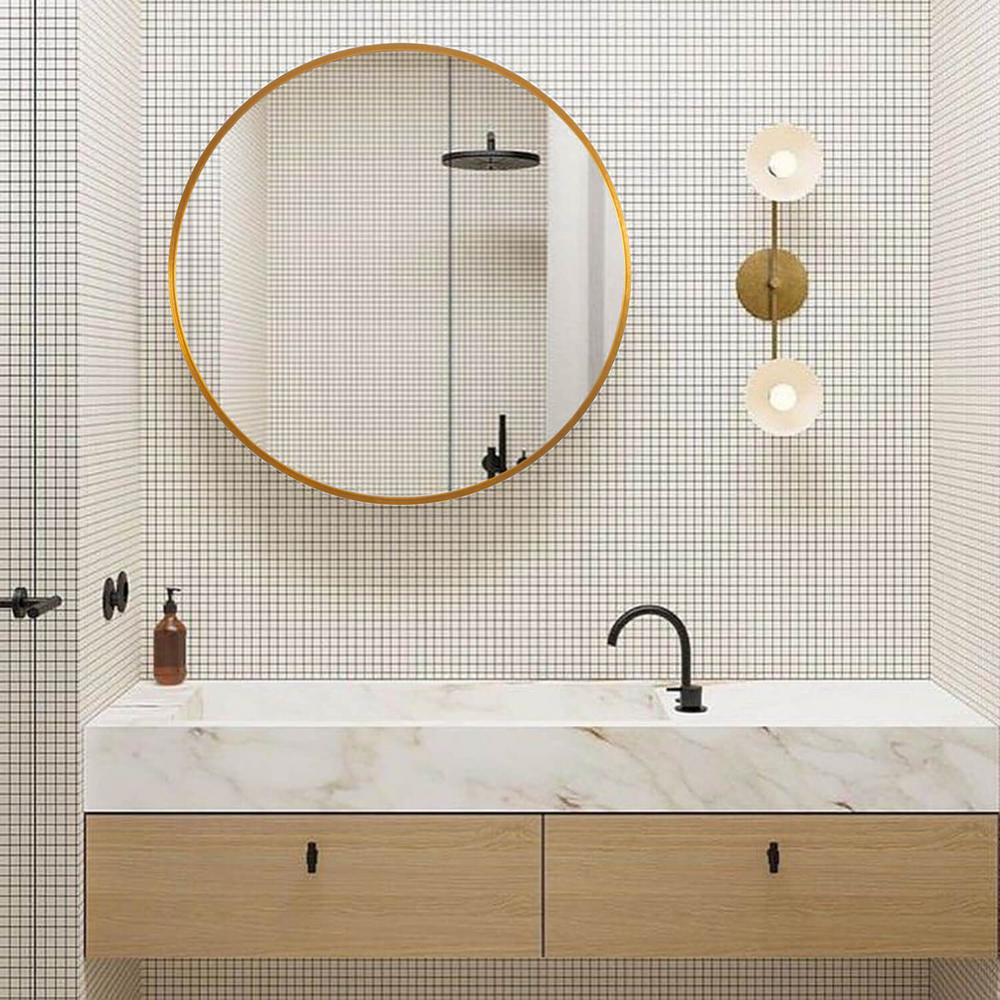 Neutype Modern Metal Round Hanging Wall Mounted Vanity Bathroom Mirror Black Gold Jj00762zze The Home Depot