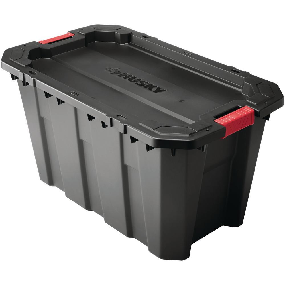 35 Gal. Large Tote Box Latch Stack Black Lid Heavy Duty