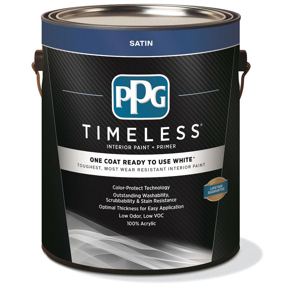 PPG TIMELESS 1 gal. White Satin Interior Ready to Use OneCoat Paint with PrimerPPG8340001