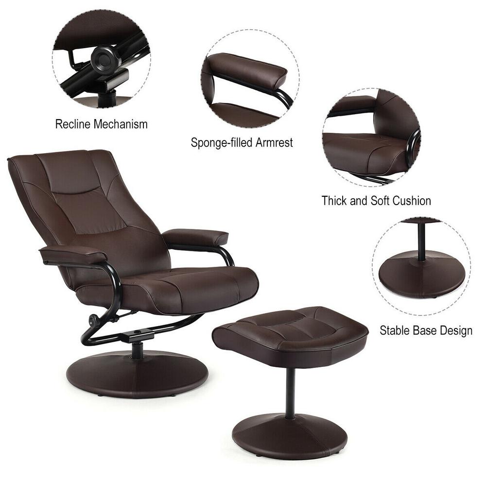 Costway Recliner Home Brown Chair Swivel Armchair Lounge Seat With