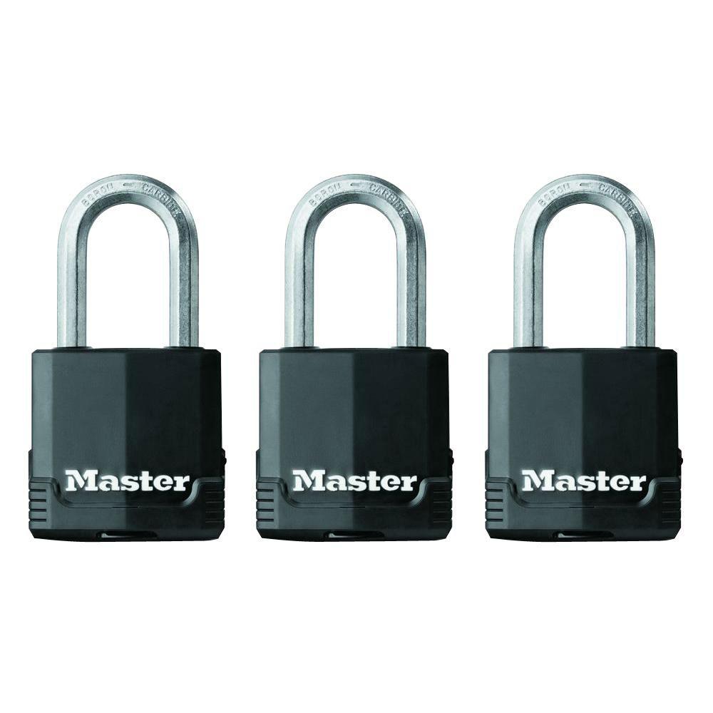 Master Lock M115xtrilf Magnum 1 7 8 In Wide Covered Laminated Steel Keyed Padlock With 1 1 2 In Extra Long Shackle 3 Pack M115xtrilfccsen The Home Depot