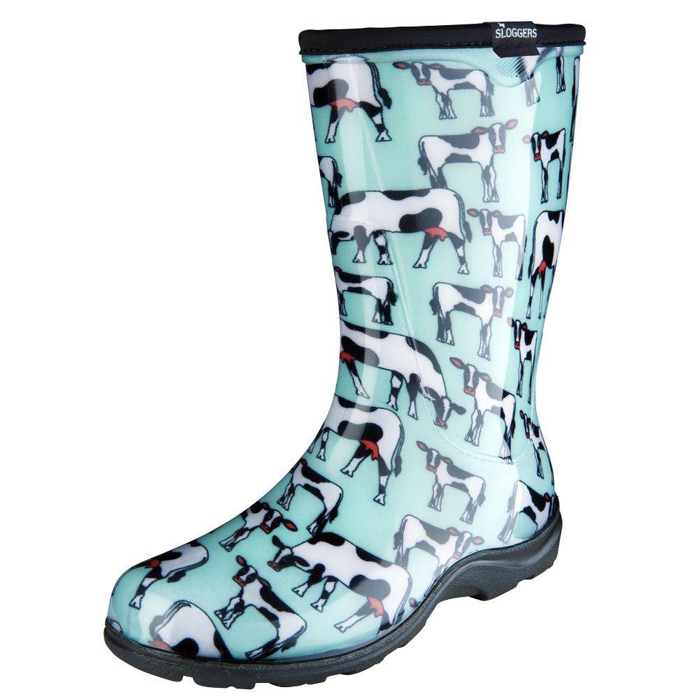 cow print rubber boots