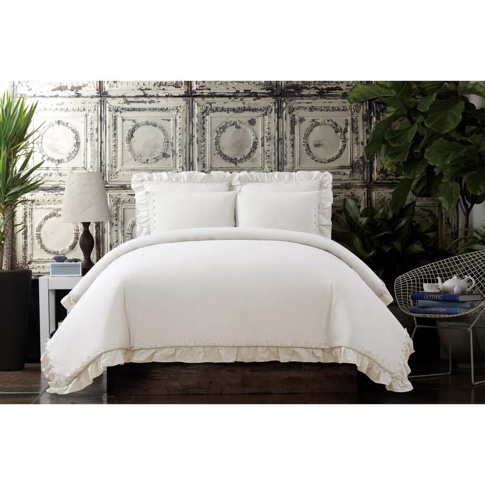 Cottage Classics Voile 3 Piece Ivory Full Queen Duvet Cover Set