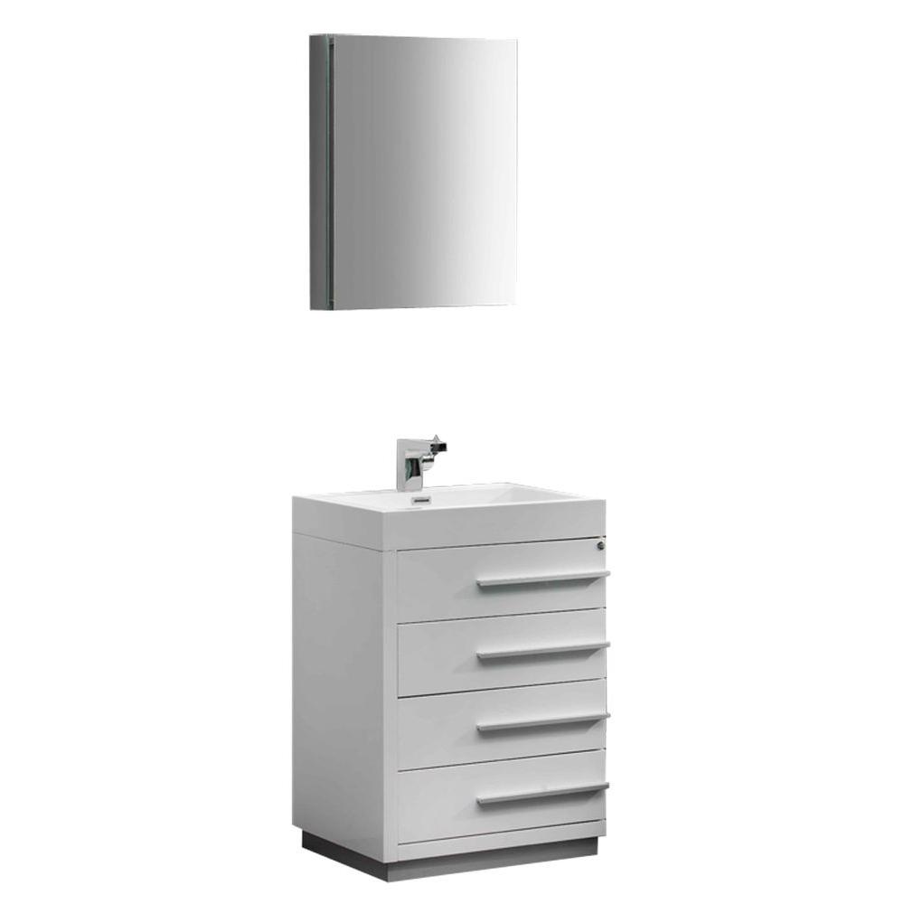 Fresca Livello 24 In Vanity In White With Acrylic Vanity Top In White With White Basin And Mirrored Medicine Cabinet Fvn8024wh The Home Depot