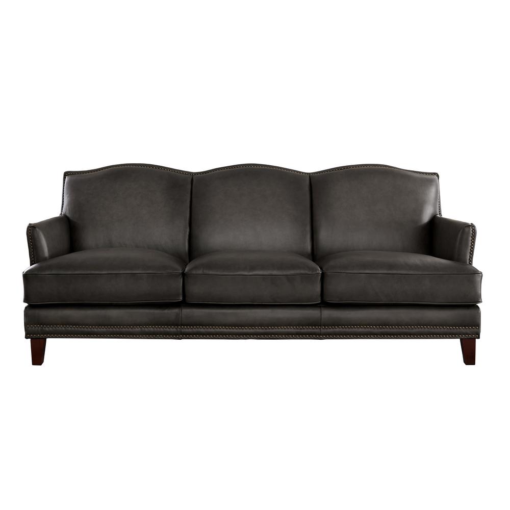 Hydeline Oxford Gray 100 Leather Sofa Oxford 30 Gry The Home Depot