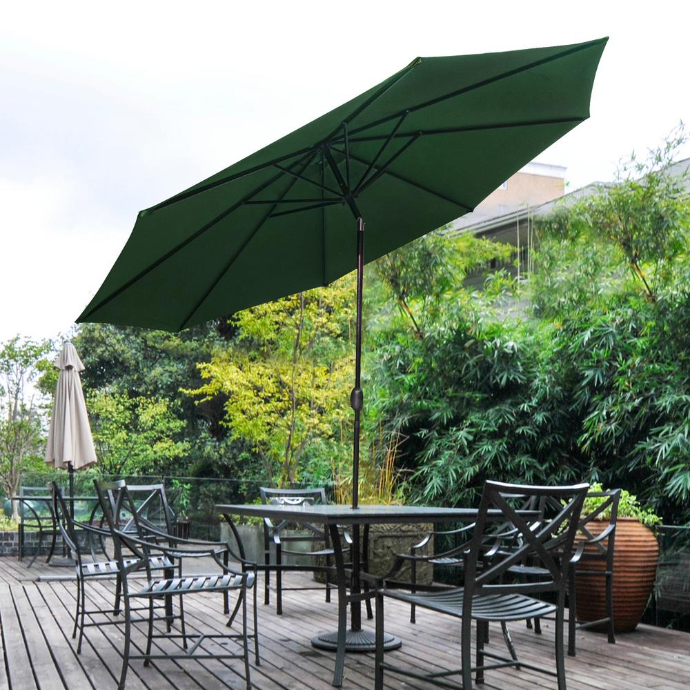 Laurel Canyon 11 Ft Market Patio Umbrella Table With Push Button Tilt And Crank In Dark Green Hd118dg The Home Depot