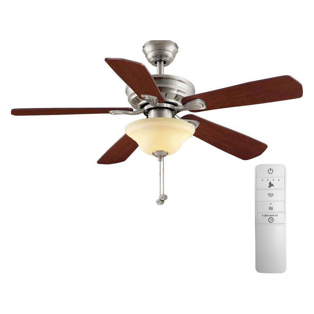 Hampton Bay Wellston 44 In Led Brushed Nickel Smart Ceiling Fan With Light Kit And Wink Remote Control