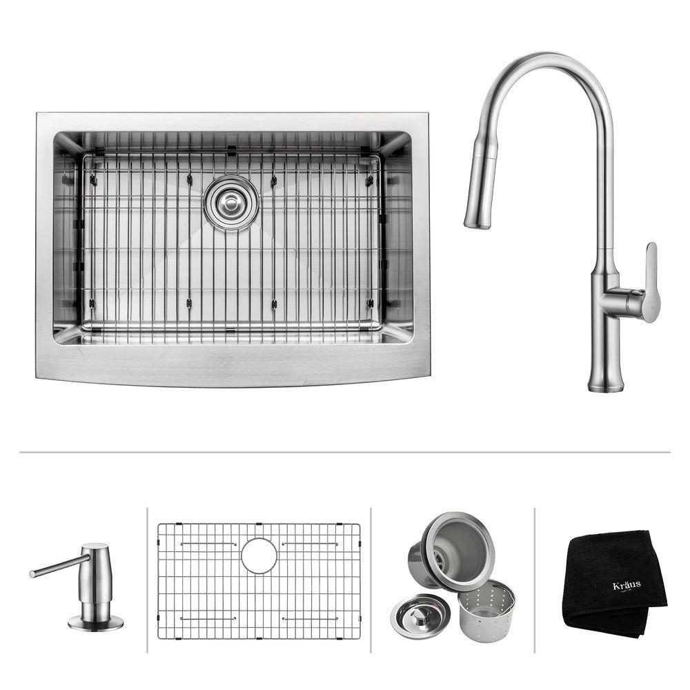 Kraus All In One Farmhouse Apron Front Stainless Steel 30 In Single Bowl Kitchen Sink With Faucet And Accessories In Chrome