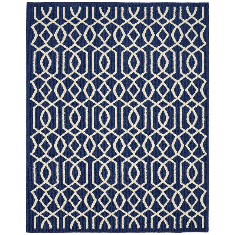 Garland Rug Fretwork Indigo/Ivory 8 ft. x 10 ft. Area Rug