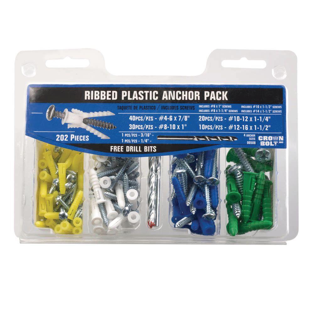 Everbilt 4 16 X 7 8 In 1 2 Ribbed Plastic Anchor Pack Ribbed Plastic Anchor Pack With 202 Piece