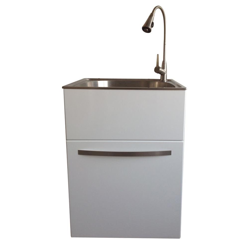 Presenza All In One 24 2 In X 21 3 In X 33 8 In Stainless Steel Utility Sink And Large White Drawer Cabinet