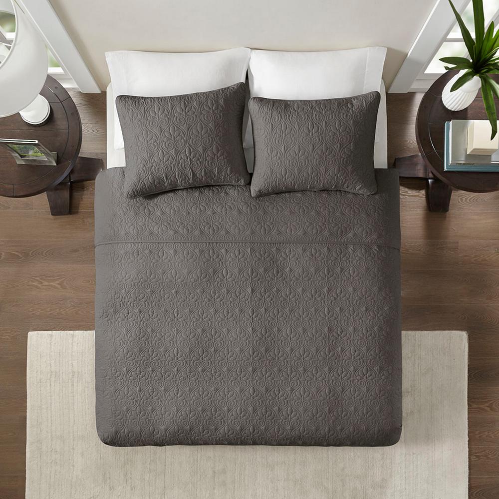 Madison Park Mansfield 3 Piece Dark Grey King Cal King Coverlet