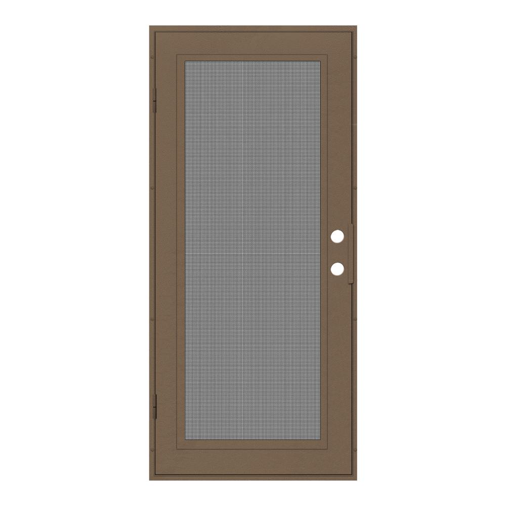 Unique Home Designs 30 In X 80 In Full View Terra Beige Left Hand Surface Mount Security Door With Meshtec Screen