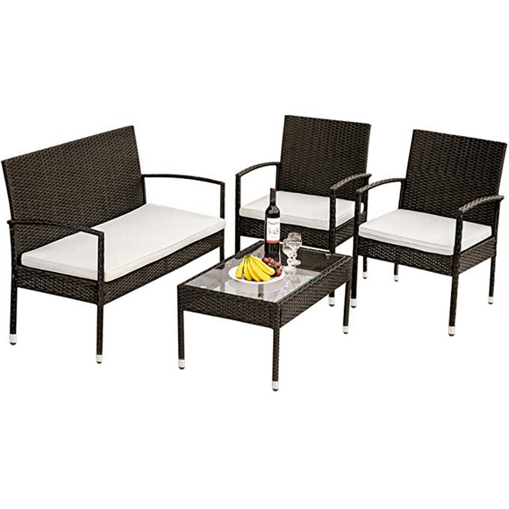Boyel Living 4 Piece Wicker Sofa Seating Group With Cushions Outdoor Rattan Set Bh Wf190609aaa The Home Depot