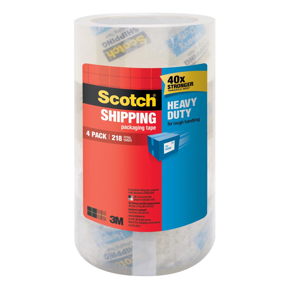 Scotch 1.88 in. x 54.6 yds. Heavy Duty Shipping Packaging Tape (4-Pack)