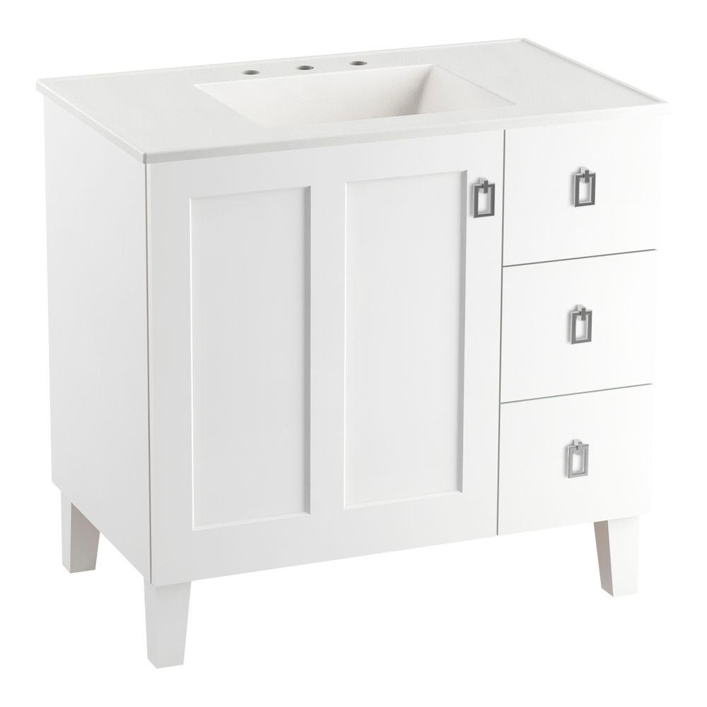 KOHLER Poplin 36 in. Vanity in Linen White with Vitreous China Vanity