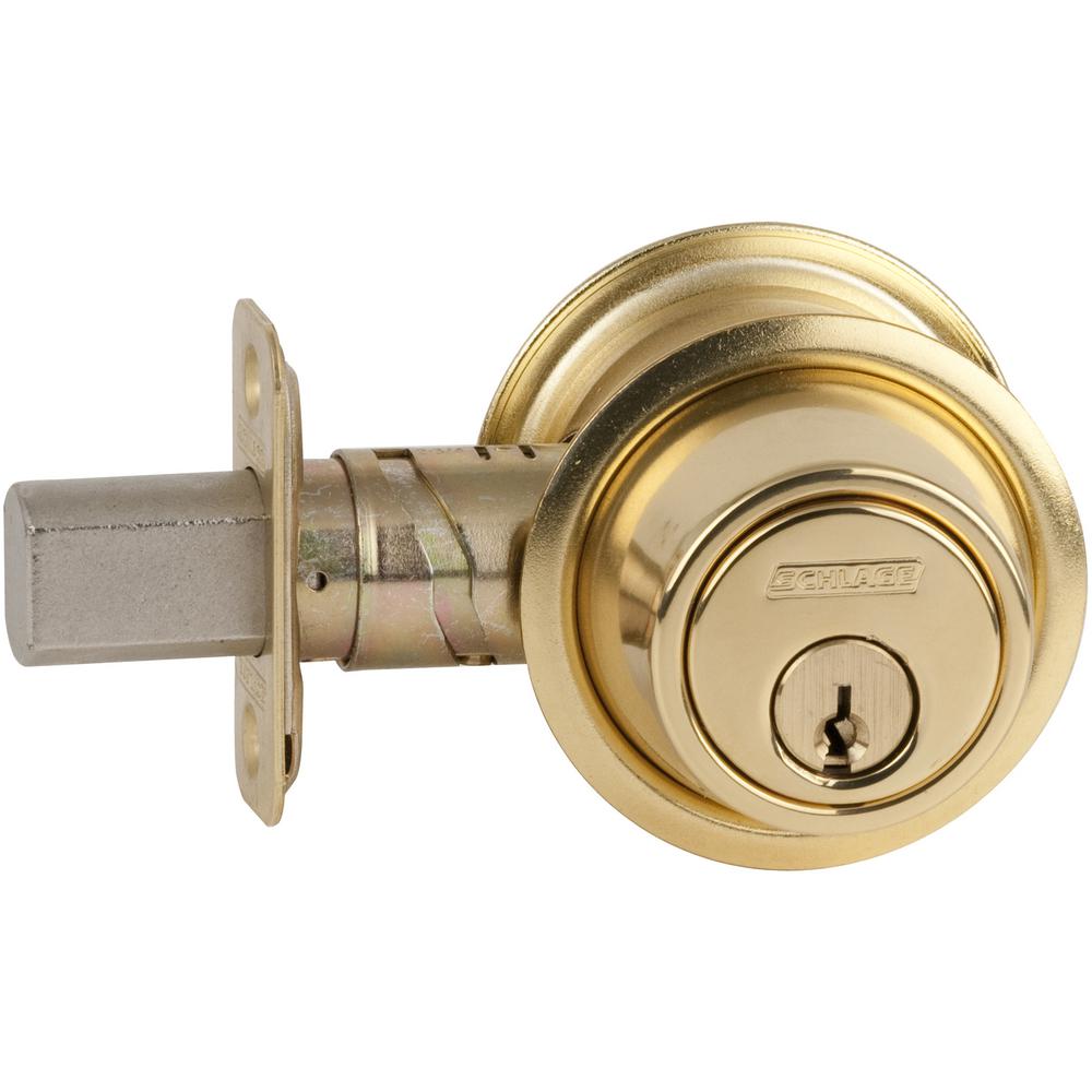 Schlage BC500 Series Bright Brass Single Cylinder Deadbolt Universal ...