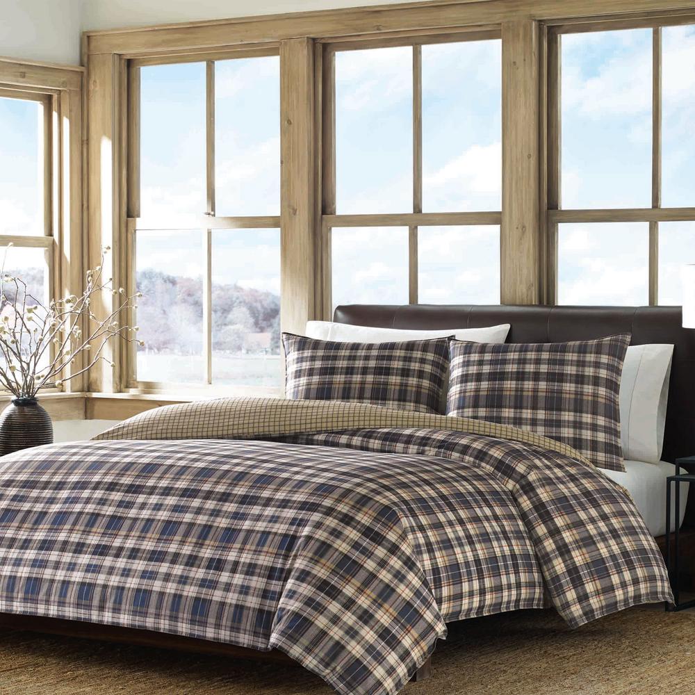 Eddie Bauer Port Gamble 3Piece Dusted Indigo Plaid Reversible Cotton Full/Queen Comforter Set