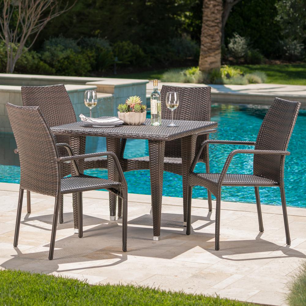 Noble House Canoga MultiBrown 5Piece Wicker Outdoor Dining Set238192