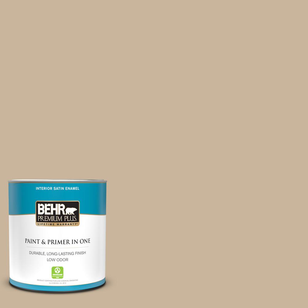 BEHR PREMIUM PLUS 1 qt. PPU407 Mushroom Bisque Satin Enamel Low Odor