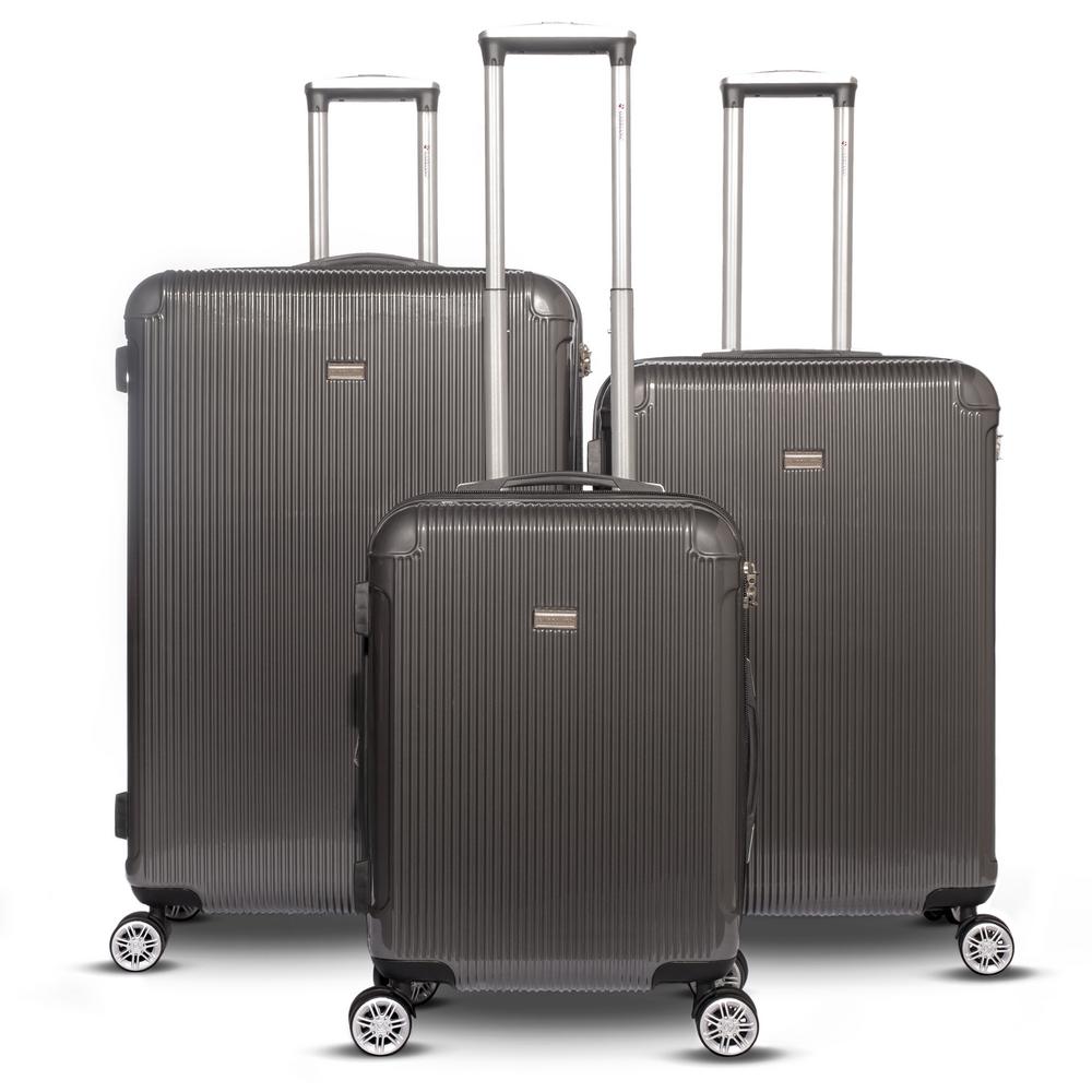 gray hardside luggage