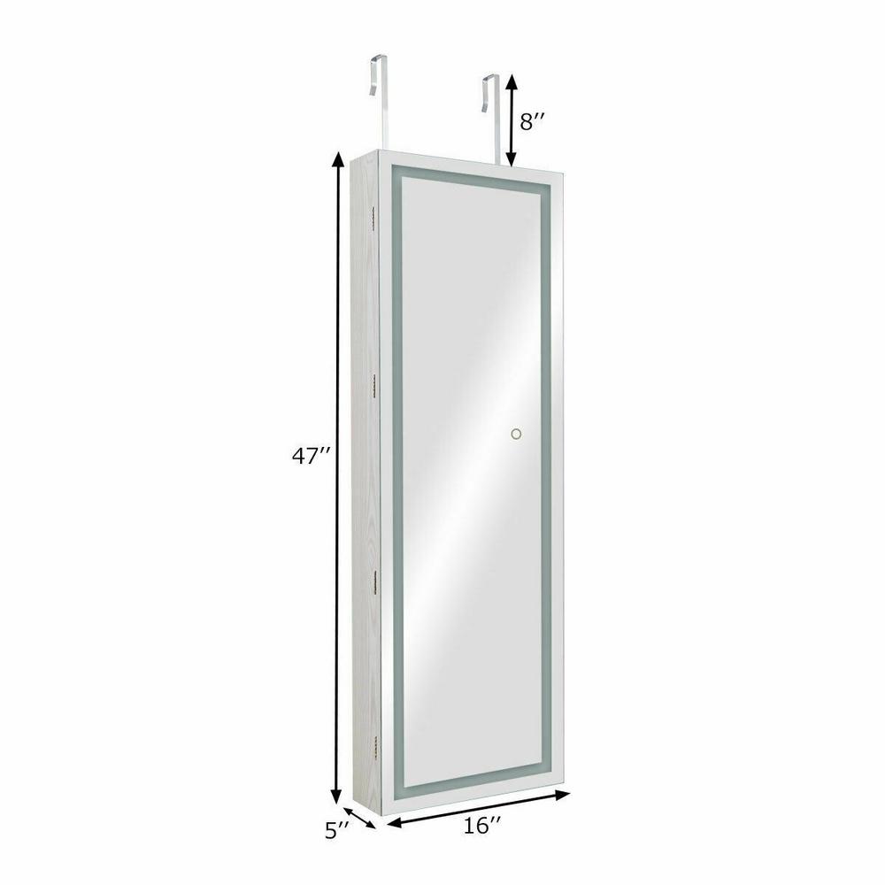 Costway Door Wall Mount Touch Screen Led Light Mirrored Jewelry