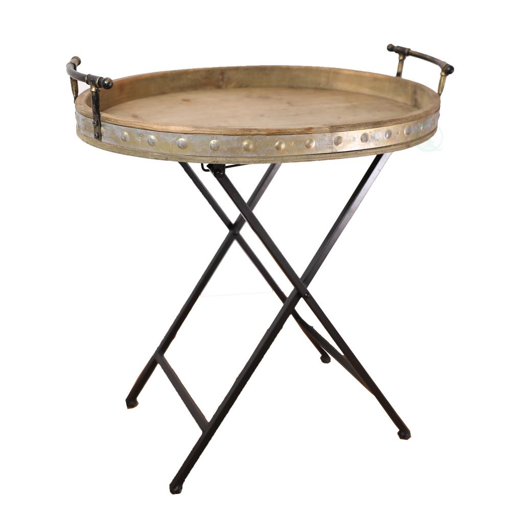 Vintiquewise Wood And Metal Serving Tray With Stand Folding Vintiquewise Wood And Metal Serving Tray With Stand Folding