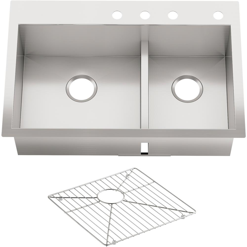 Kohler Vault Smart Divide Dual Mount Stainless Steel 33 In 4 Hole Double Basin Kitchen Sink Kit