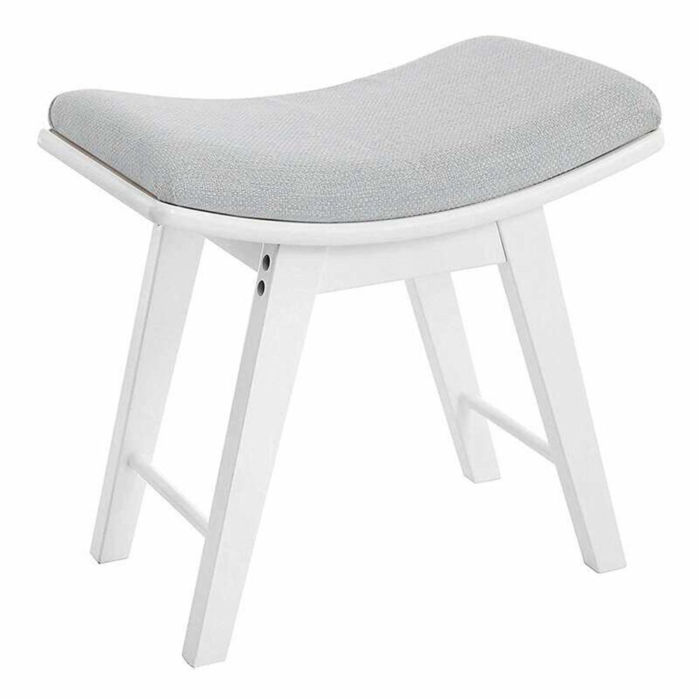 VEIKOUS Modern Wooden White Curved Vanity Stool with Upholstered Makeup